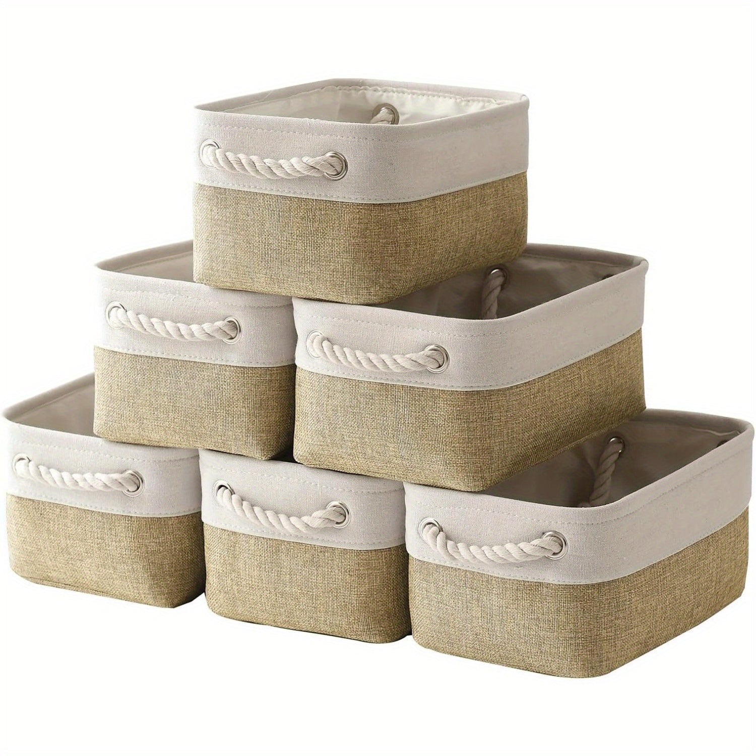 TheWarmHome Foldable Small Storage Baskets, Collapsible Storage Bins Set Works Room Storage, Nursery Baskets, Fabric Storage Cubes for Cloth Organizer Gift Decorative, Large Capacity Storage Container with Rope Woven Handle for Home Organization, Shelf Ba