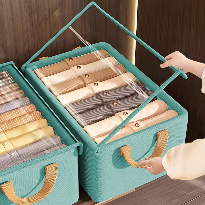 Foldable Fabric Clothes Storage Box, Multi-Purpose Closet Storage Box with Transparent Windows, Breathable Non-Woven Material – Covered, Tiered, Perfect for Pants And Underwear, Home Storage And Organization, Underbed Storage, Under-Bed Storage