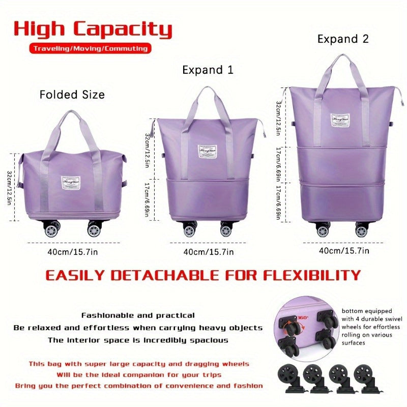 Large-Capacity Foldable Travel Storage Bag Made of Durable Nylon, in Black Color, Multifunctional And Portable with Wheels, Designed for Outdoor Travel And Compliant with Aircraft Overhead Luggage Compartment Requirements