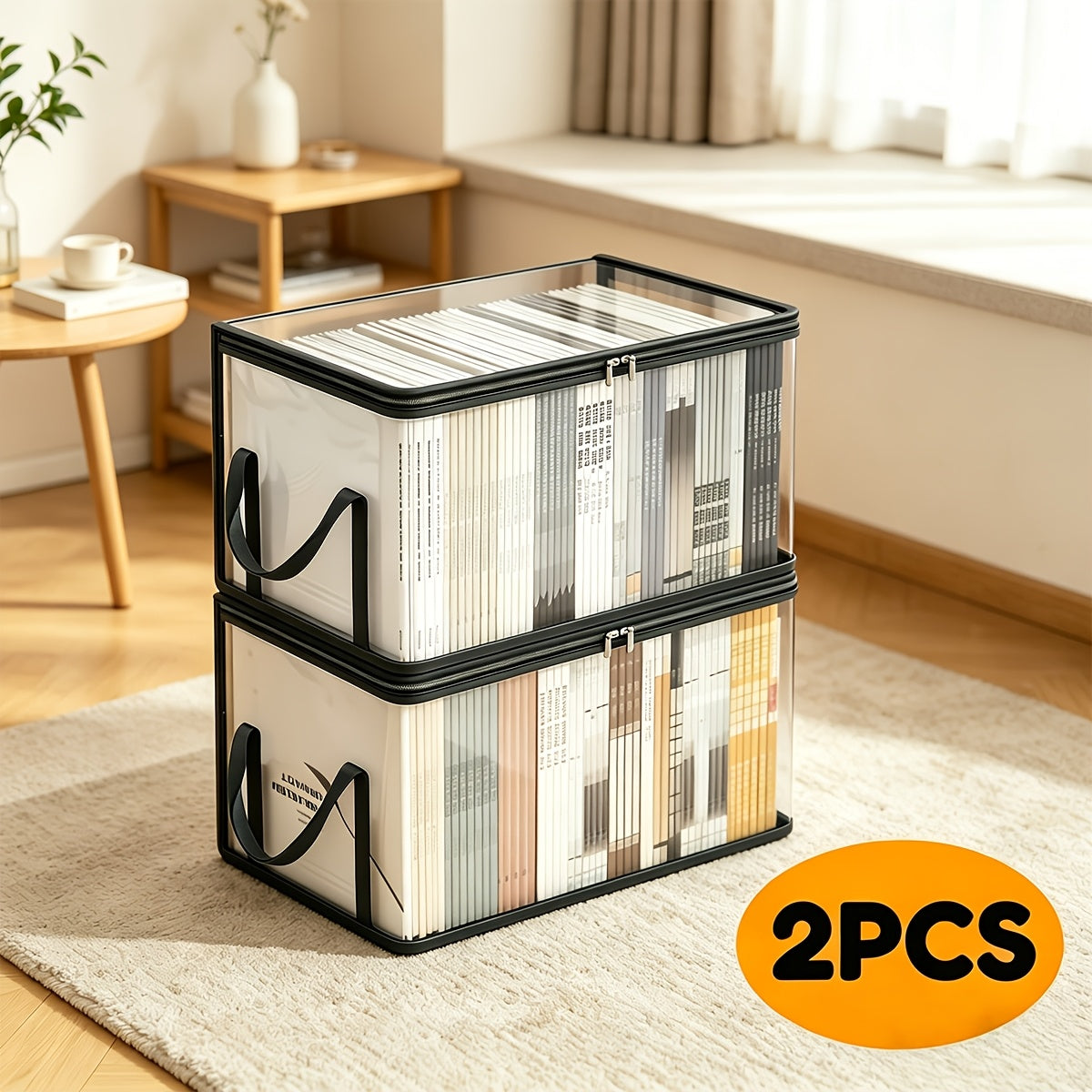 2 Transparent Plastic Storage Box Book Storage Box Book Sorting Artifact Home Used, Large Capacity Book Clothing Storage Box-space-saving Office and Home Sorting, Transparent Design for Easy Observation, Book Storage Box, Foldable Bookshelf Bag
