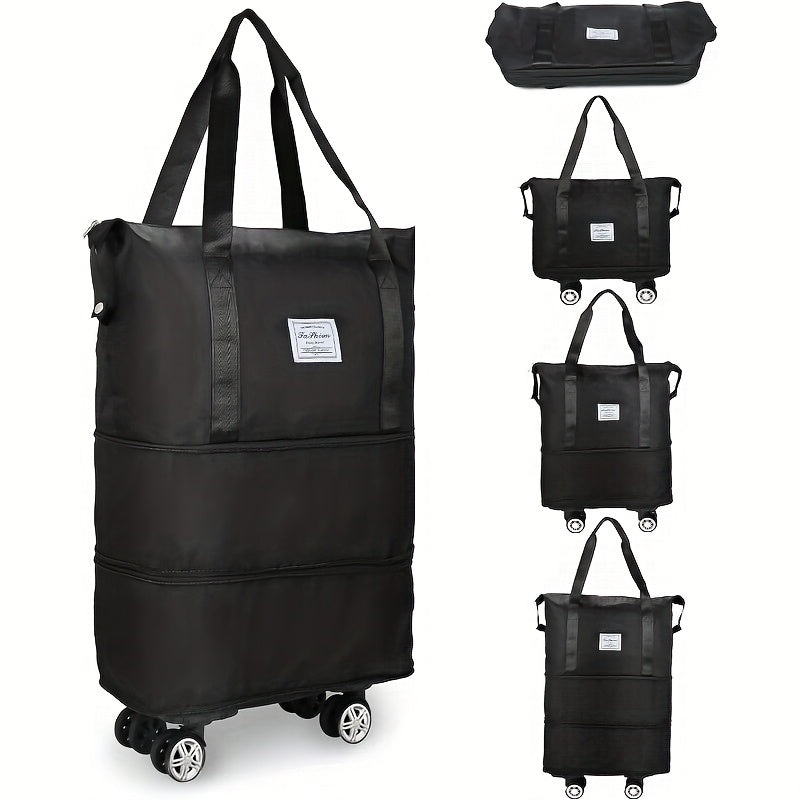 Large-Capacity Foldable Travel Storage Bag Made of Durable Nylon, in Black Color, Multifunctional And Portable with Wheels, Designed for Outdoor Travel And Compliant with Aircraft Overhead Luggage Compartment Requirements