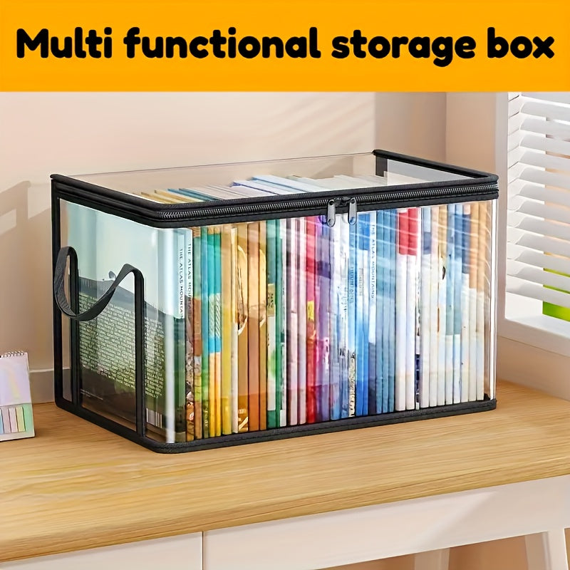 2 Transparent Plastic Storage Box Book Storage Box Book Sorting Artifact Home Used, Large Capacity Book Clothing Storage Box-space-saving Office and Home Sorting, Transparent Design for Easy Observation, Book Storage Box, Foldable Bookshelf Bag
