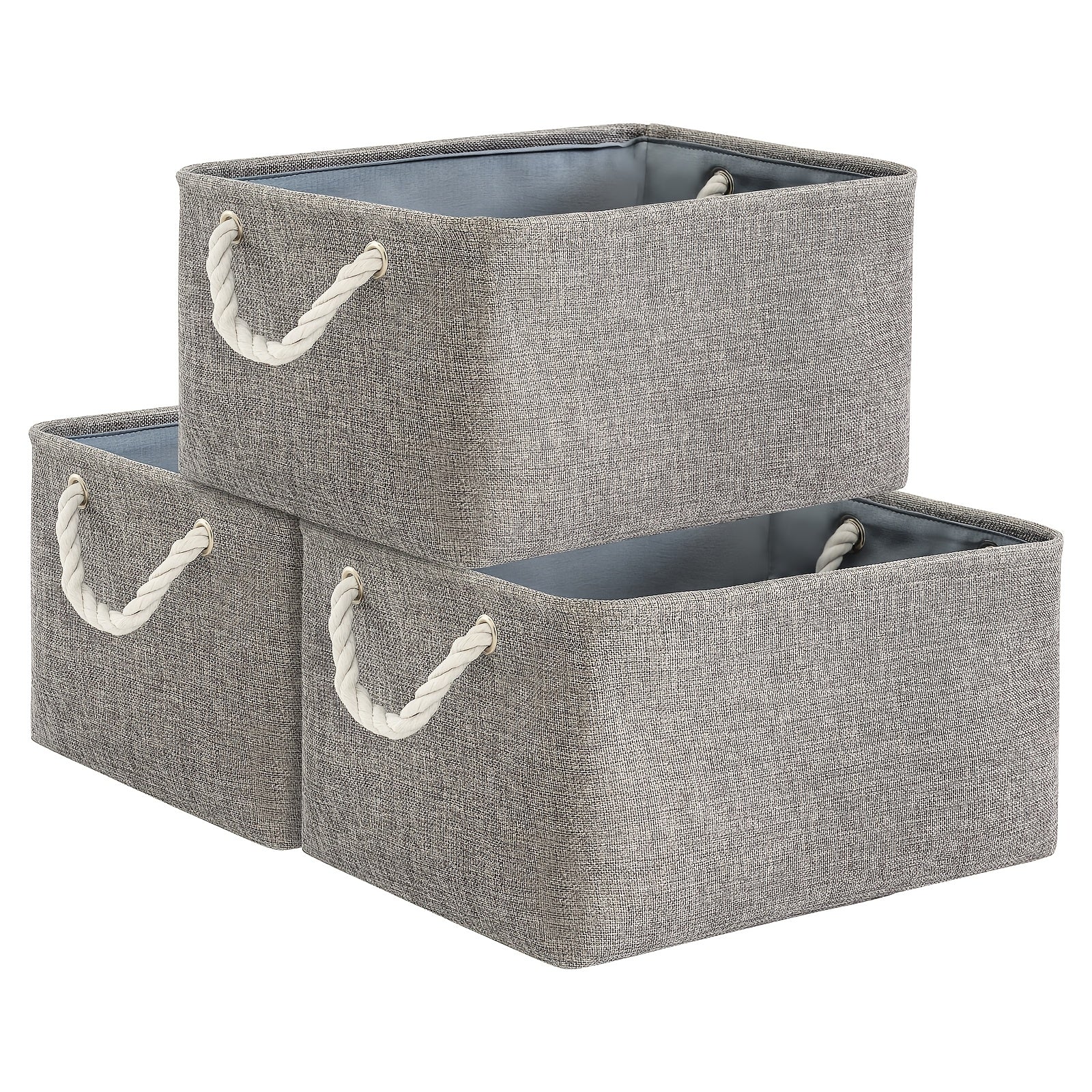 TheWarmHome Foldable Small Storage Baskets, Collapsible Storage Bins Set Works Room Storage, Nursery Baskets, Fabric Storage Cubes for Cloth Organizer Gift Decorative, Large Capacity Storage Container with Rope Woven Handle for Home Organization, Shelf Ba