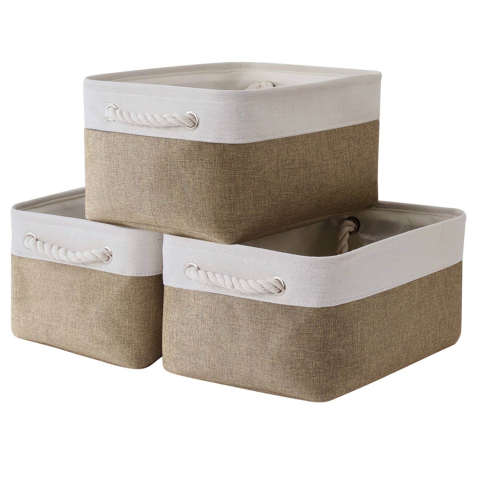 TheWarmHome Foldable Small Storage Baskets, Collapsible Storage Bins Set Works Room Storage, Nursery Baskets, Fabric Storage Cubes for Cloth Organizer Gift Decorative, Large Capacity Storage Container with Rope Woven Handle for Home Organization, Shelf Ba