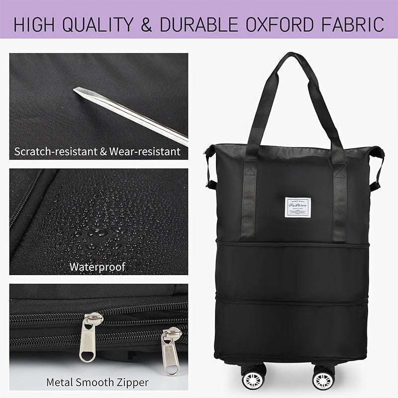 Large-Capacity Foldable Travel Storage Bag Made of Durable Nylon, in Black Color, Multifunctional And Portable with Wheels, Designed for Outdoor Travel And Compliant with Aircraft Overhead Luggage Compartment Requirements